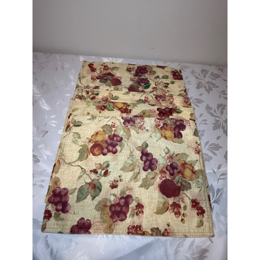 Vintage Fruit Harvest Placemats Set of 4 Grapes Apples Floral Burgundy 18x13